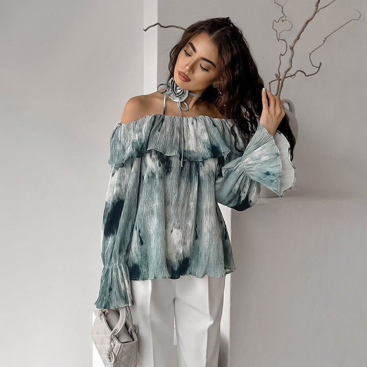 Dame Off-Shoulder Bluse med flæsedetaljer og flydende snit Stilla