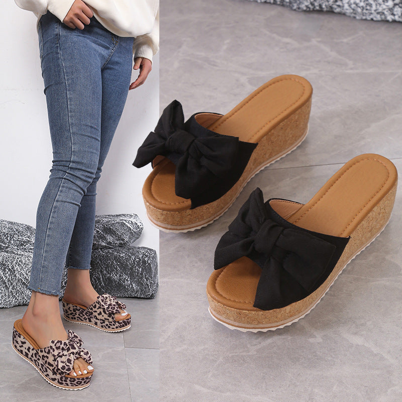Dame Wedge-sandaler med dekorativt sløjfe-detail og kork-såler Stilla