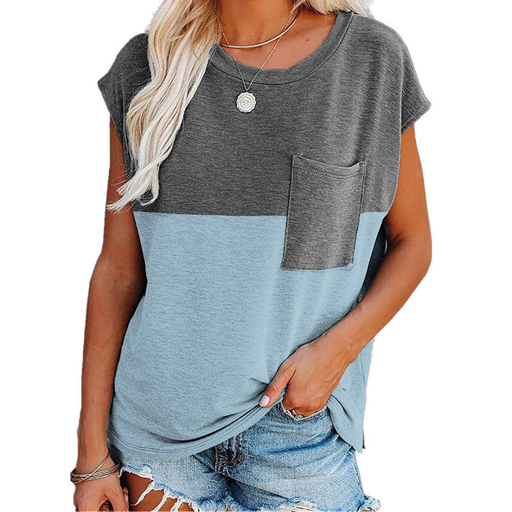 Dame afslappet T-shirt med brystlomme og asymmetrisk kant Stilla