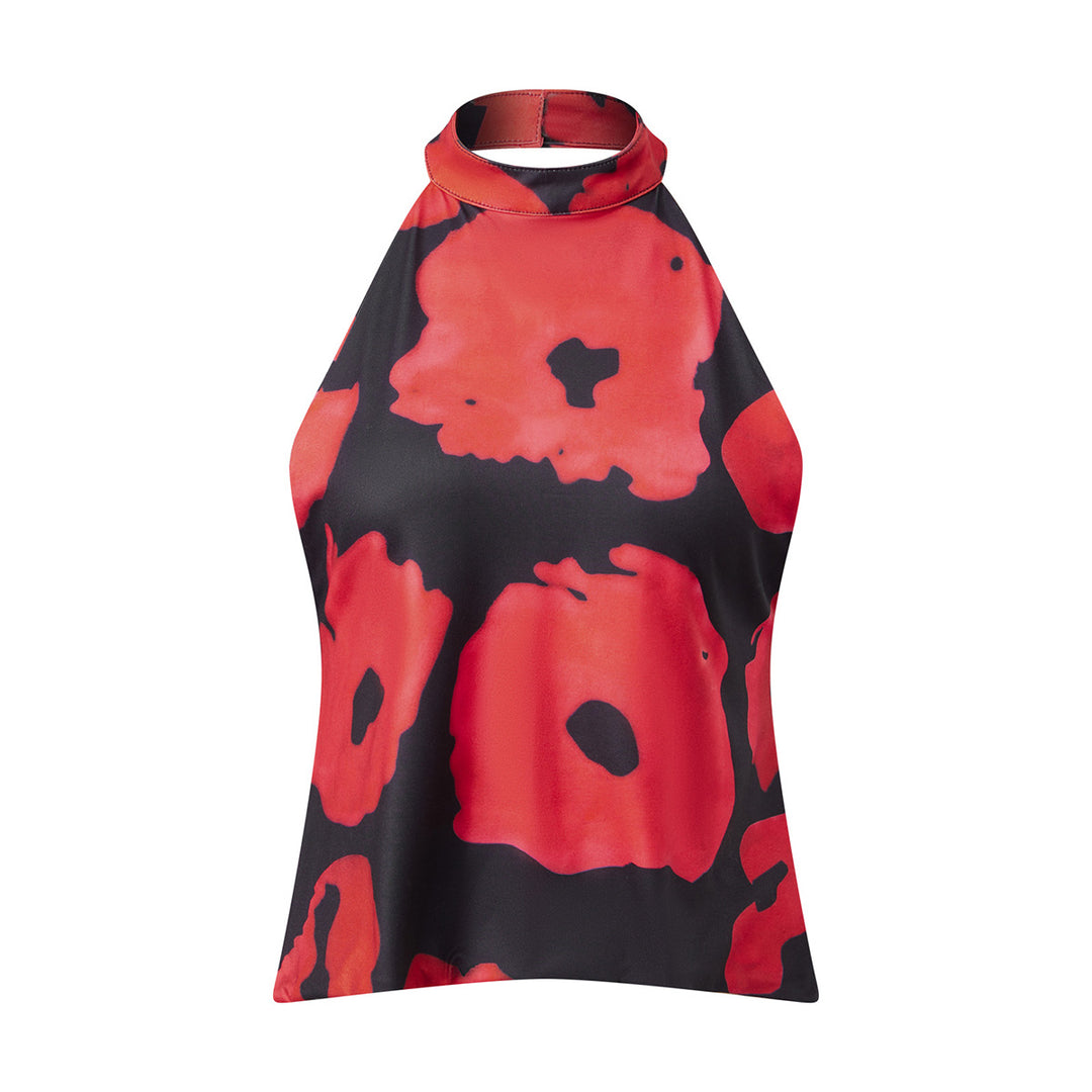 Damer halterneck top med blomstrende design Skovae