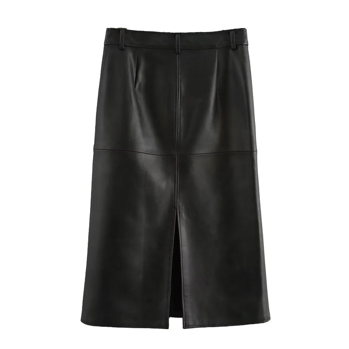 Stilla | Trendy Forår Faux Læder Midi Skørt