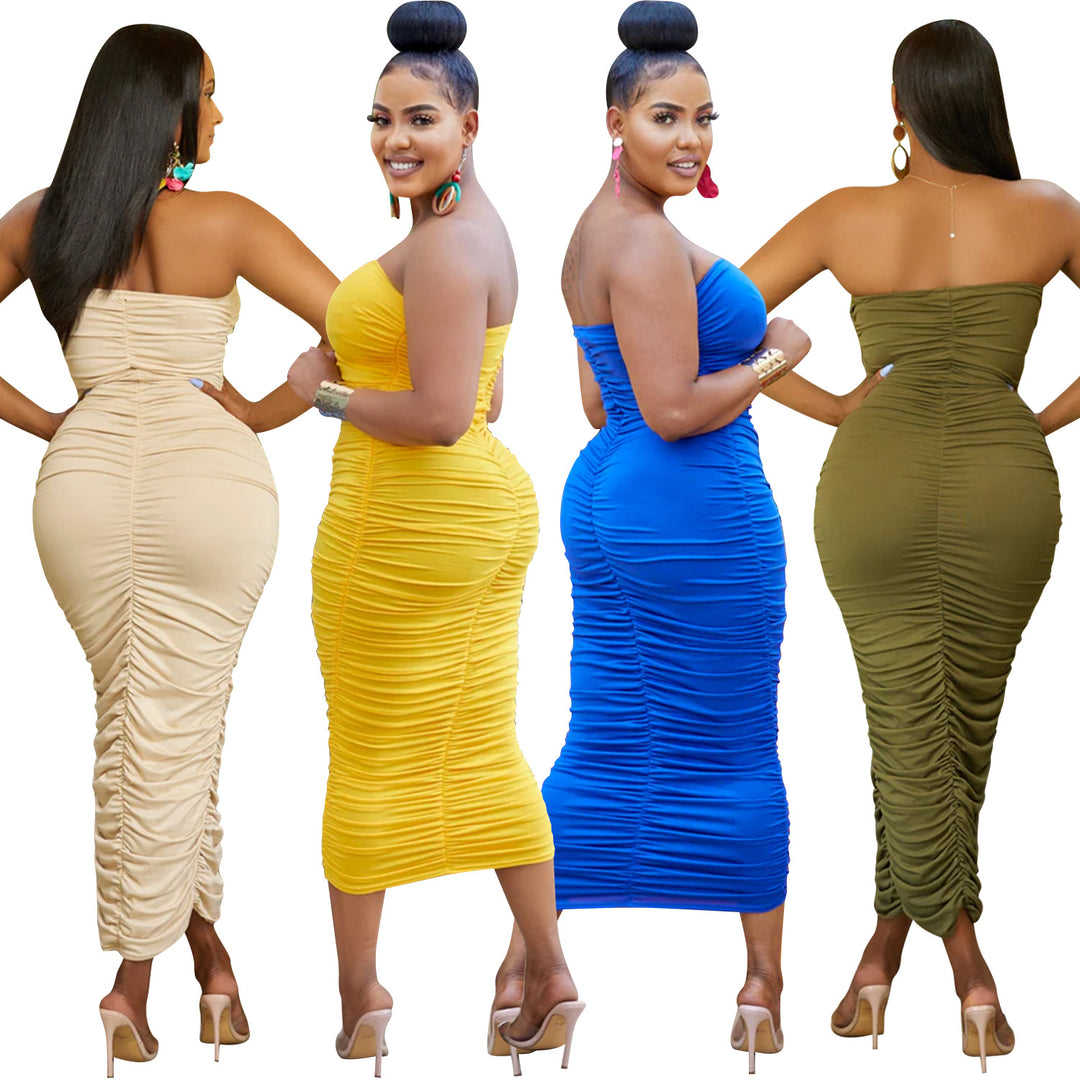 Dame strapless rynket Midi kjole Stilla