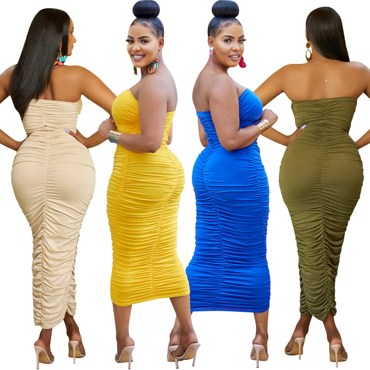 Dame strapless rynket Midi kjole Stilla