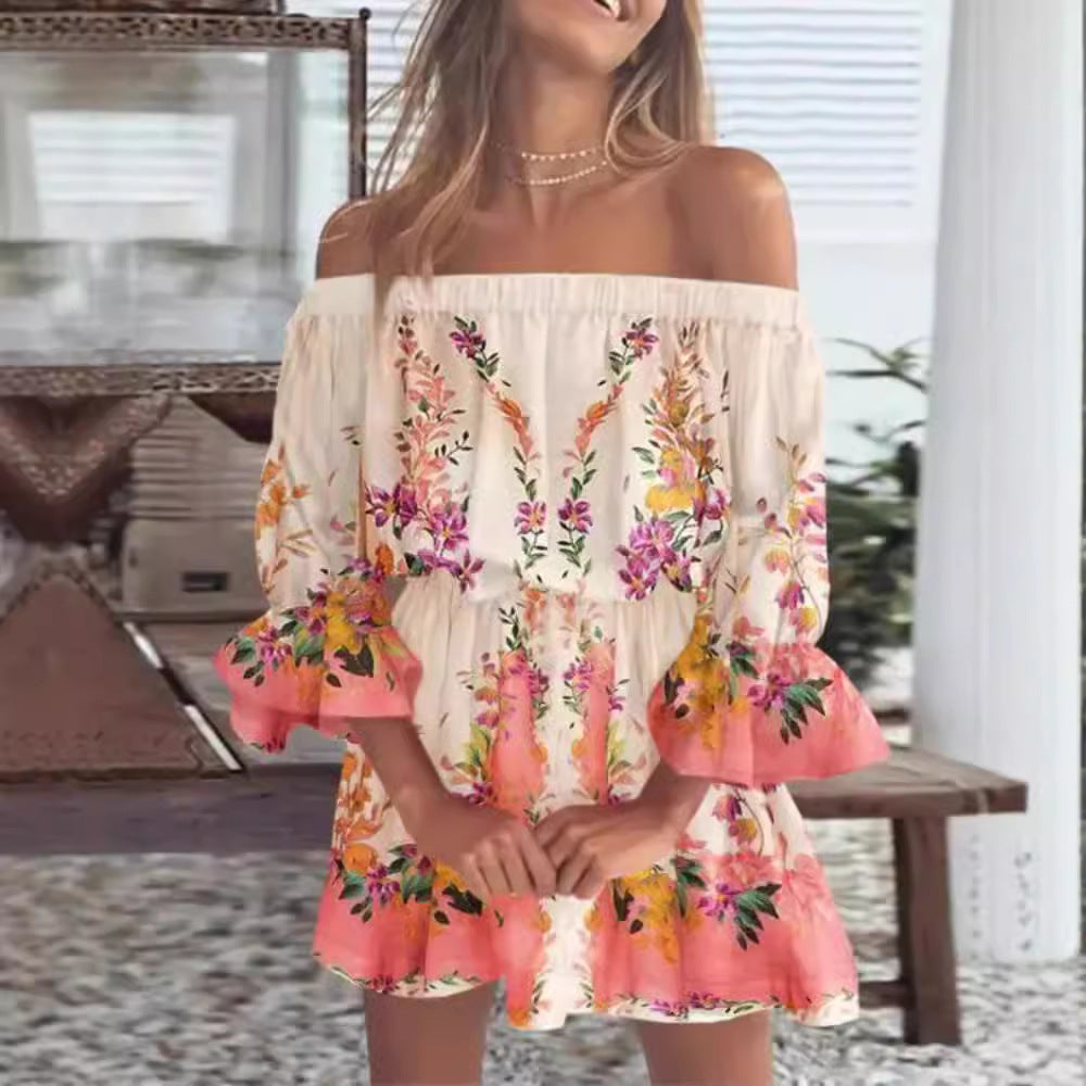Dame luftig Off-Shoulder Kjole med Rüschendetails og blomster mønster Stilla