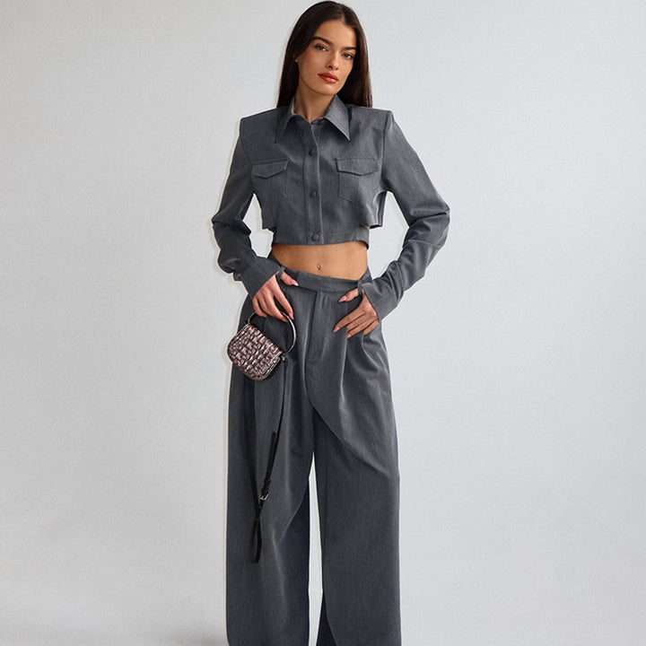 Dame Couture-sæt med cropped skjorte og vide Palazzo-bukser Stilla