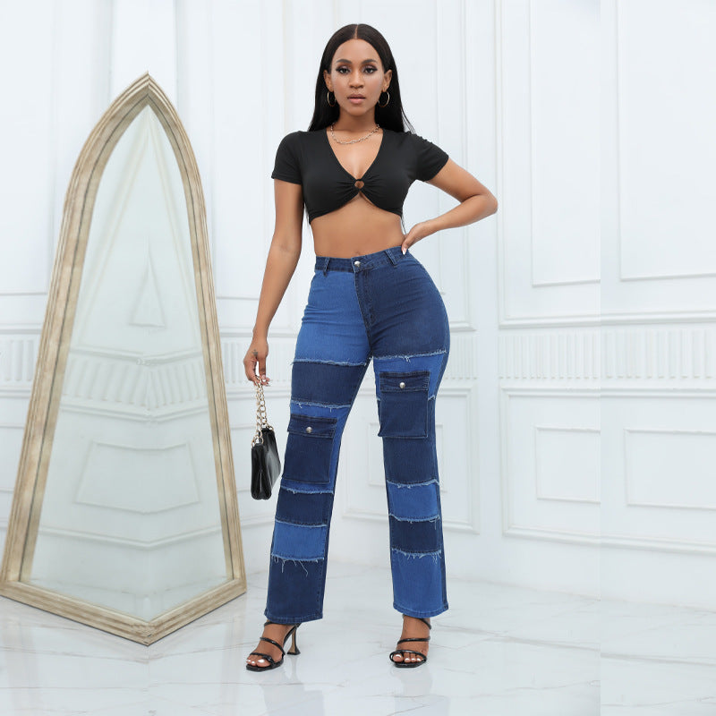 Dame Cargo-jeans i moderne patch-design med praktiske lommer Stilla