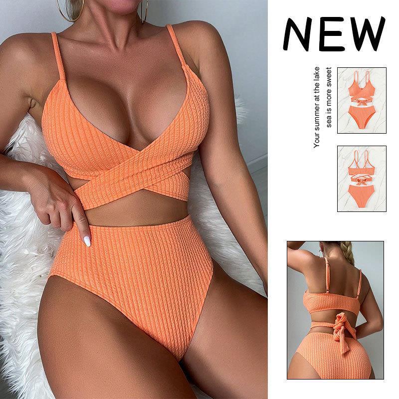 Dame Højskåret Bikini med krydset overdel og elegant ribstruktur Skovae