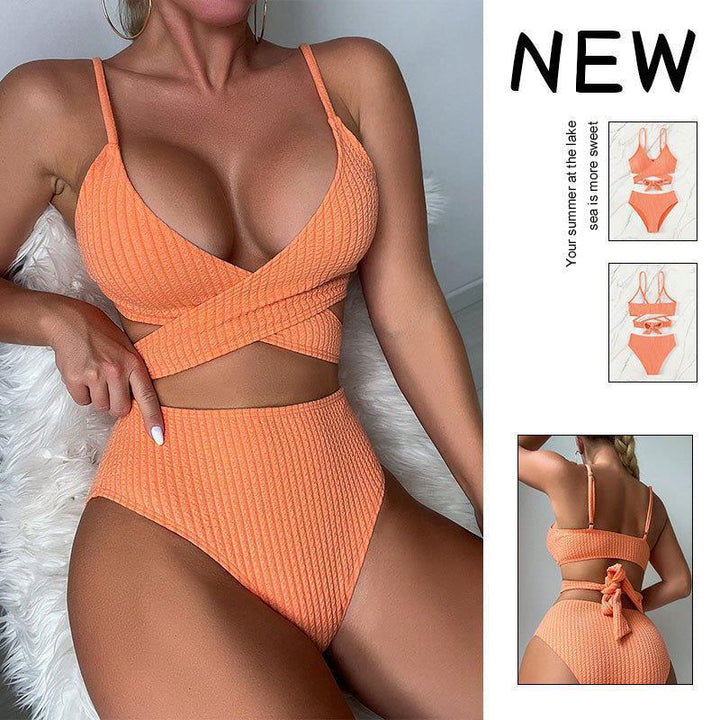Dame Højskåret Bikini med krydset overdel og elegant ribstruktur Skovae