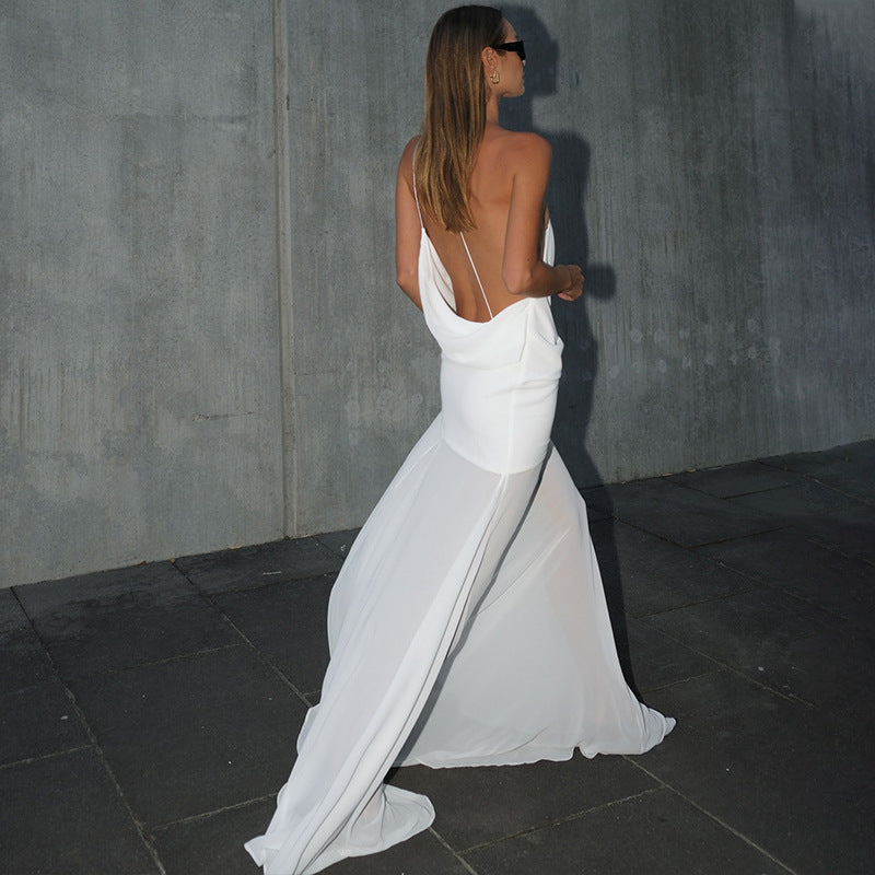 Dame Maxi-kjole med asymmetrisk udskæring og draperet overdel Stilla
