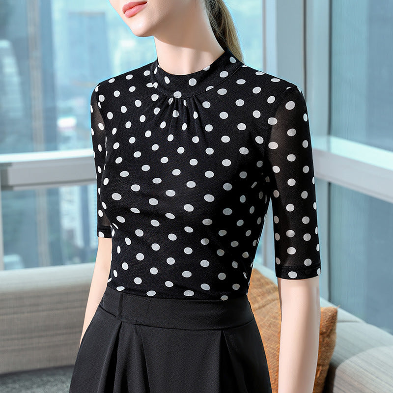 Dame top med transparente ærmer og polka prikket design Stilla