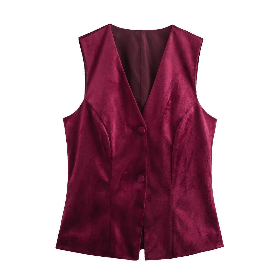 Dame Elegant Satin-vest med figursyet snit og knapdetaljer Stilla