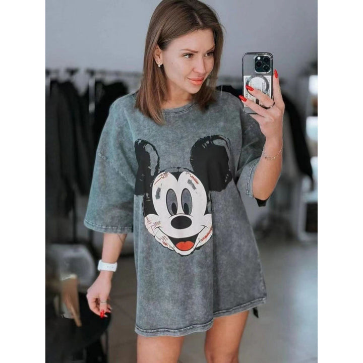 Dame T-shirt kjole med kreativ Mickey Mouse grafikdesign og afslappet oversized snit Stilla