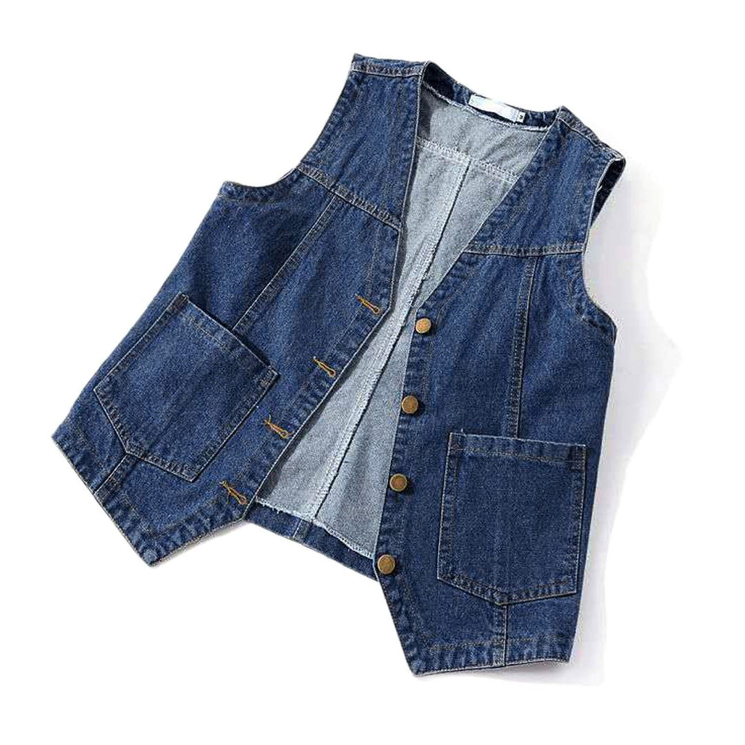 Dame casual denim vest med knapdetaljer og påsyede lommer Skovae