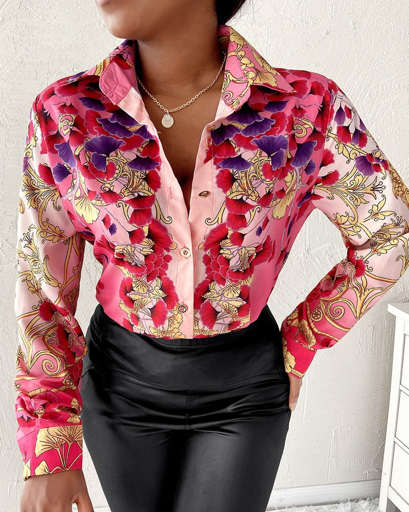 Dame Designer Bluse med spændende grafisk mønster Stilla