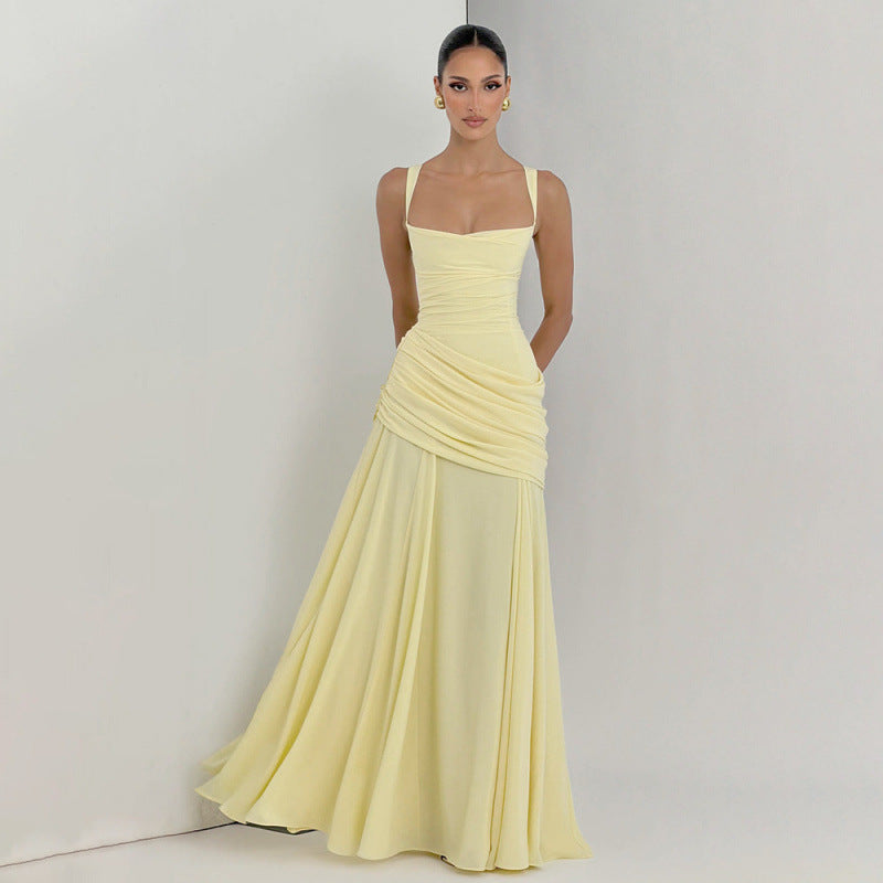 Dame Elegant Maxikjole med raffineret drapering og smalle spaghetti-stropper Skovae