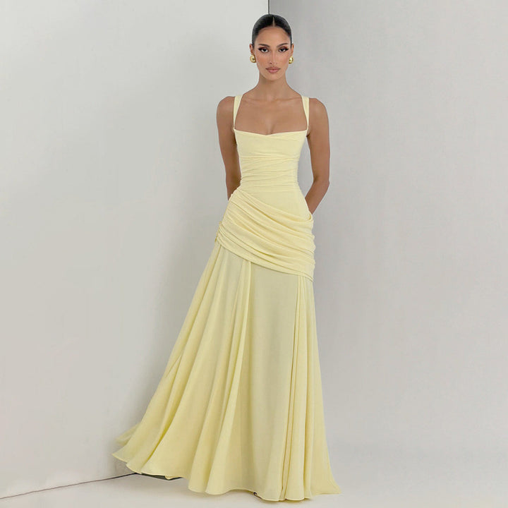 Dame Elegant Maxikjole med raffineret drapering og smalle spaghetti-stropper Skovae