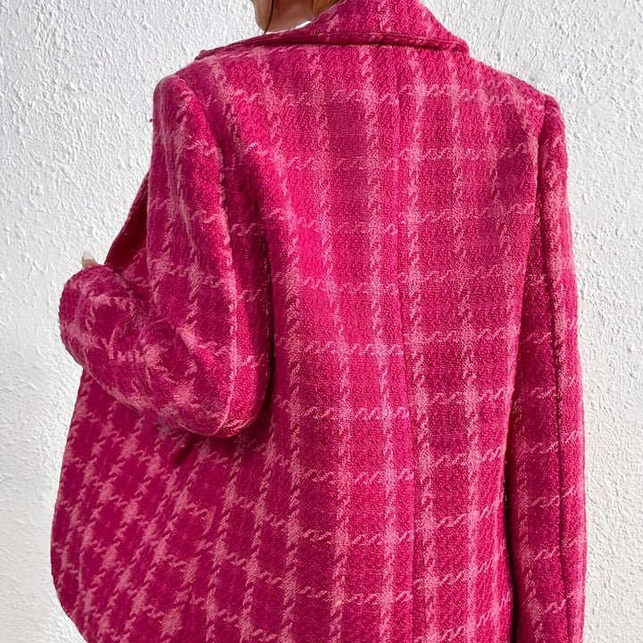 Dame struktureret oversized blazer med hørfugl mønster og elegant tekstur Stilla