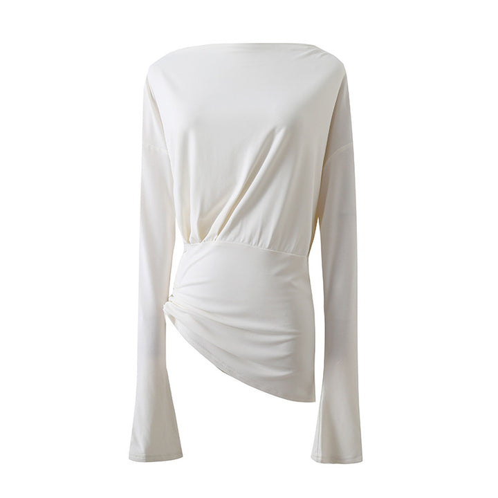 Dame asymmetrisk langærmet skjorte med elegant drapering Stilla
