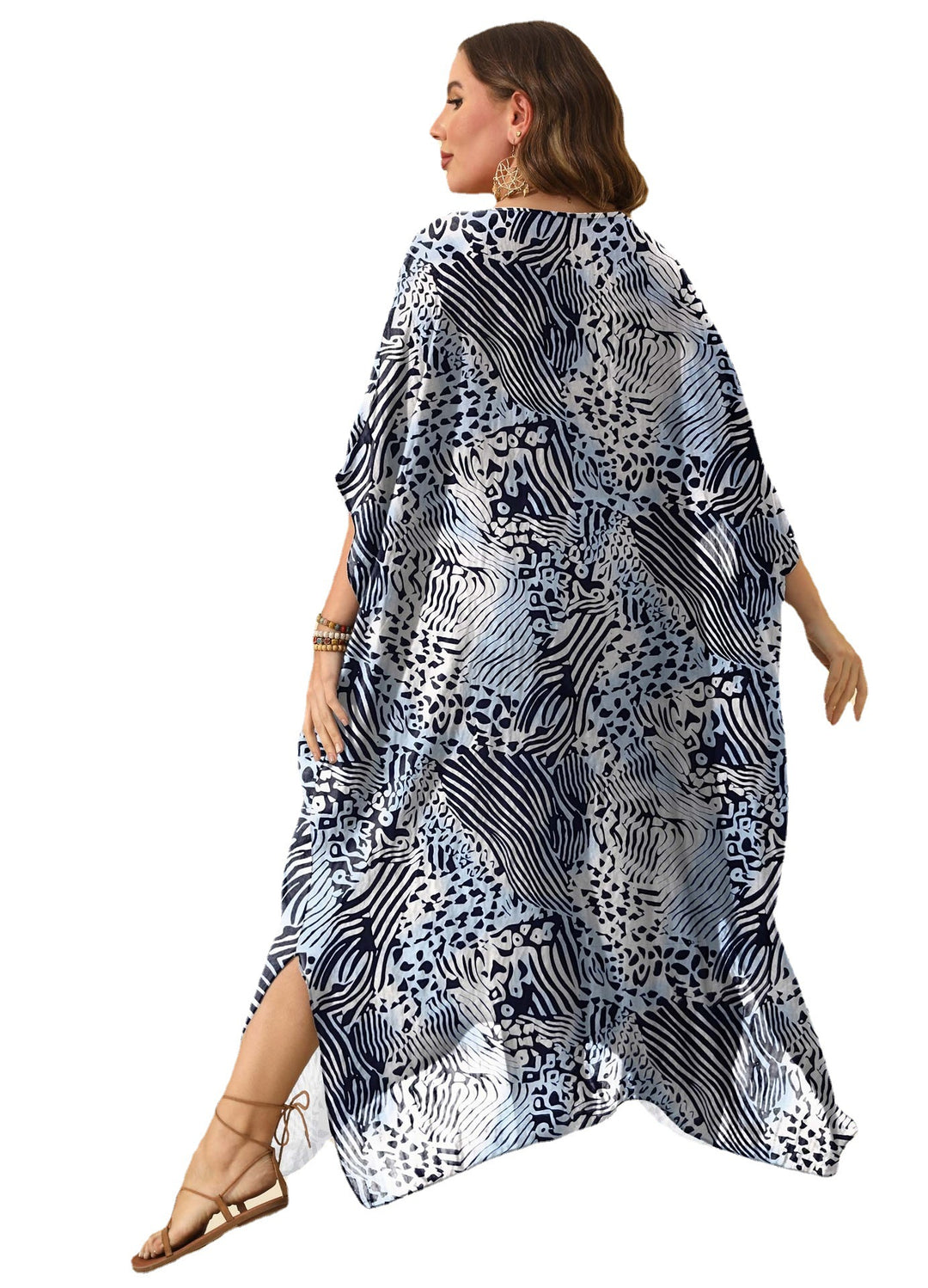 Dame casual maxikjole med asymmetrisk kant og dyreprint Skovae