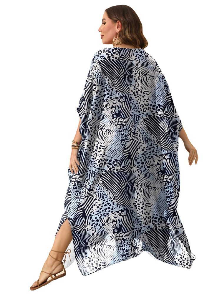 Dame casual maxikjole med asymmetrisk kant og dyreprint Skovae