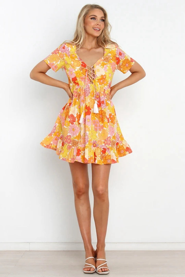 Femme Floral Snøre Shift Kjole Stilla