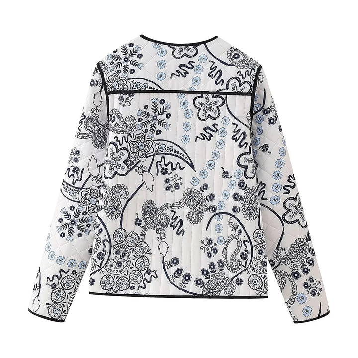 Kvinders quilted fritidsjakke med blomstermønster og praktiske lommer Stilla