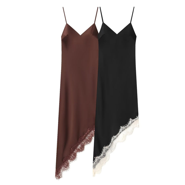 Dame Satin Natkjole med elegant blondekant Skovae