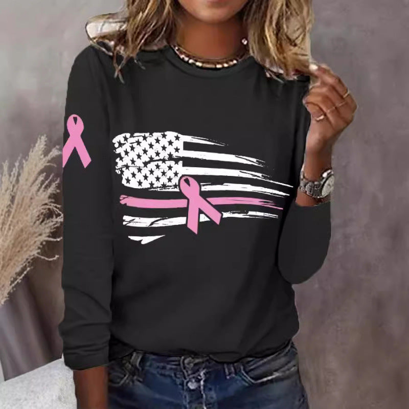 Kvinders casual T-shirt med kreativt flag- og sløjfedesign Skovae