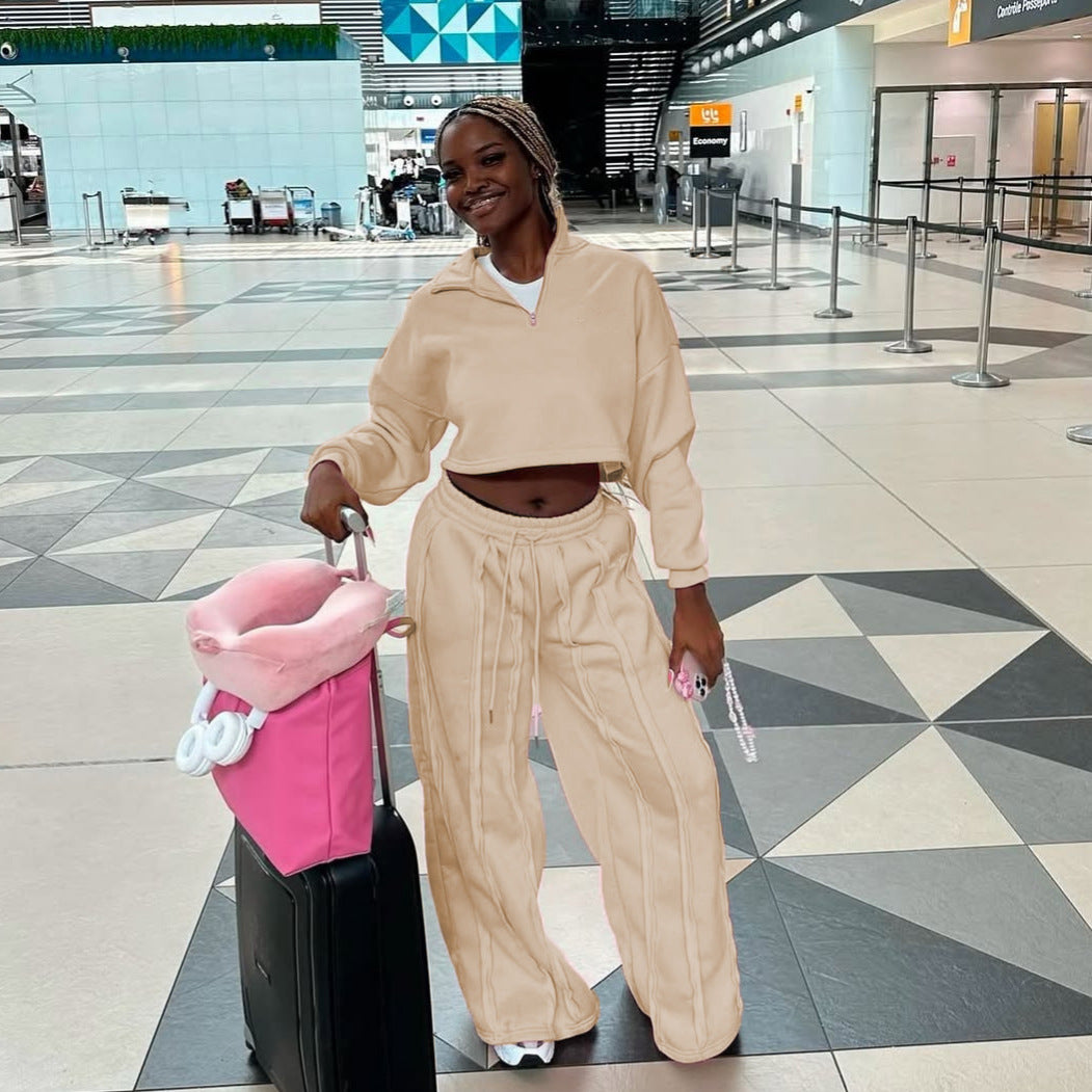 Dame cropped sweatshirt med moderigtig lynlås og behagelig taljeelbånd Skovae