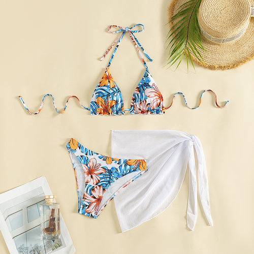Dame Triangel-Bikini-Sæt med blomsterdesign og afslappet Tuch Skovae