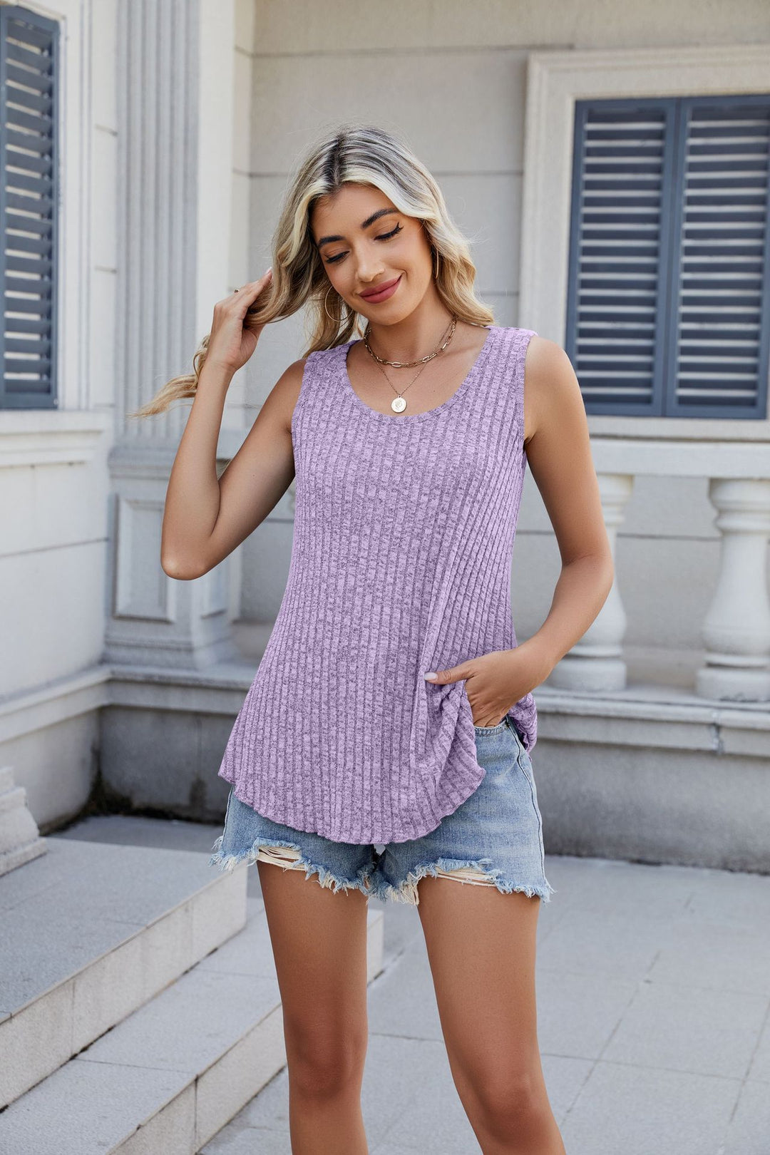 Dame afslappet tanktop med asymmetrisk kant og lommer Stilla