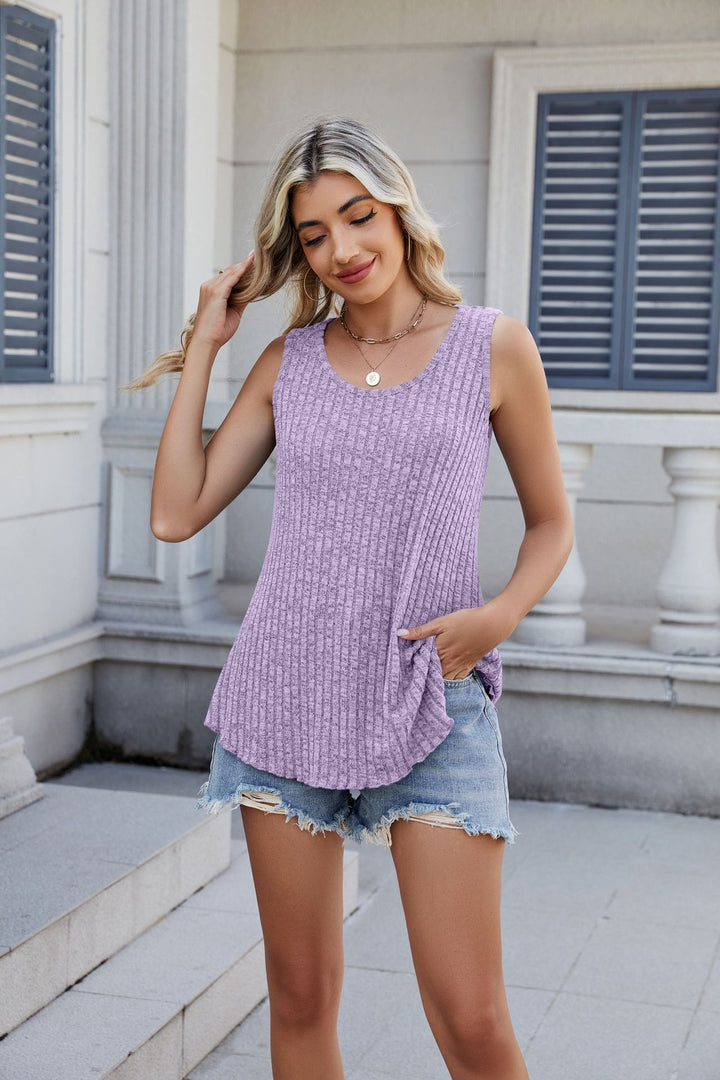 Dame afslappet tanktop med asymmetrisk kant og lommer Stilla