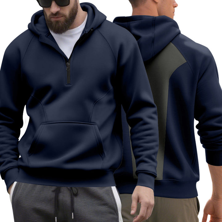 Herrer nan halv-zip hættetrøje i minimalistisk softshell-look med kengurulomme og raglanærmer Skovae