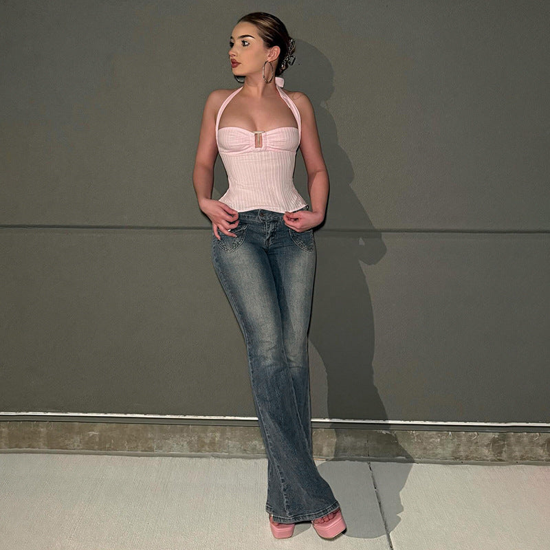 Dame Flared Jeans i klassisk snit med dekorative lommer Skovae