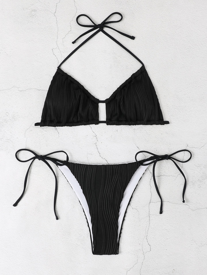 Dame Triangel-Bikini-Sæt med raffinerede flæsedetaljer Skovae