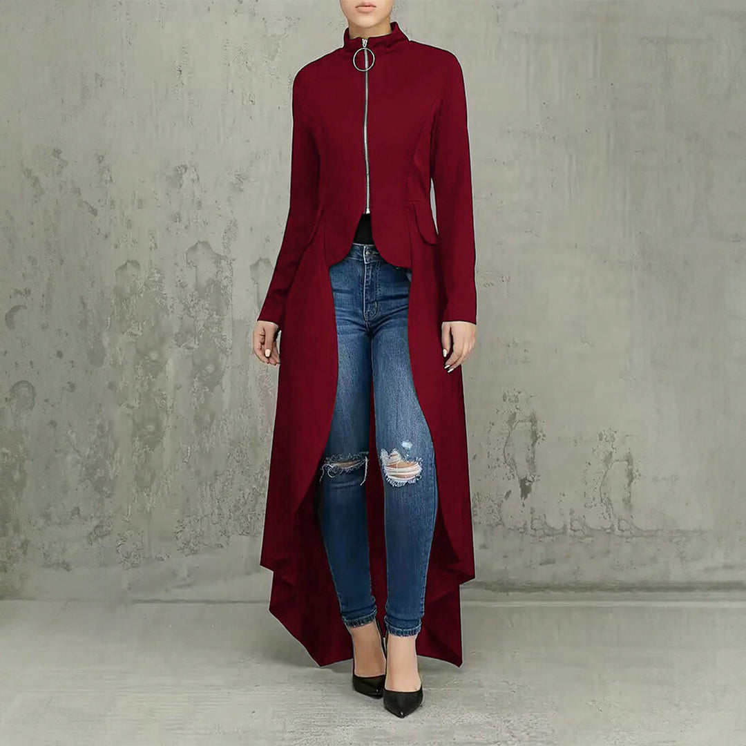 Dame Longblazer med asymmetrisk snit og ståkrave Stilla