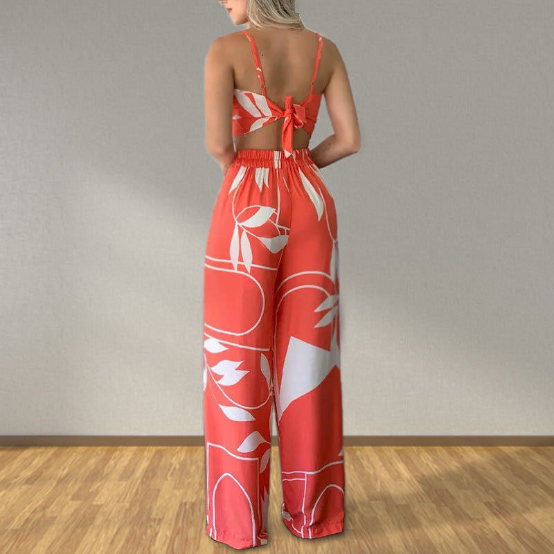 Kvinders elegante sæt med kombination af cropped top og brede bukser Stilla