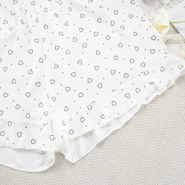 Dame Nattøj Sæt i let materiale med hjerte mønster og behagelige shorts Stilla