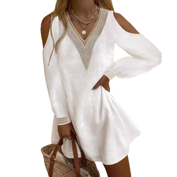 Dame Cold-Shoulder Mini Kjole med elegant blondebesætning Stilla