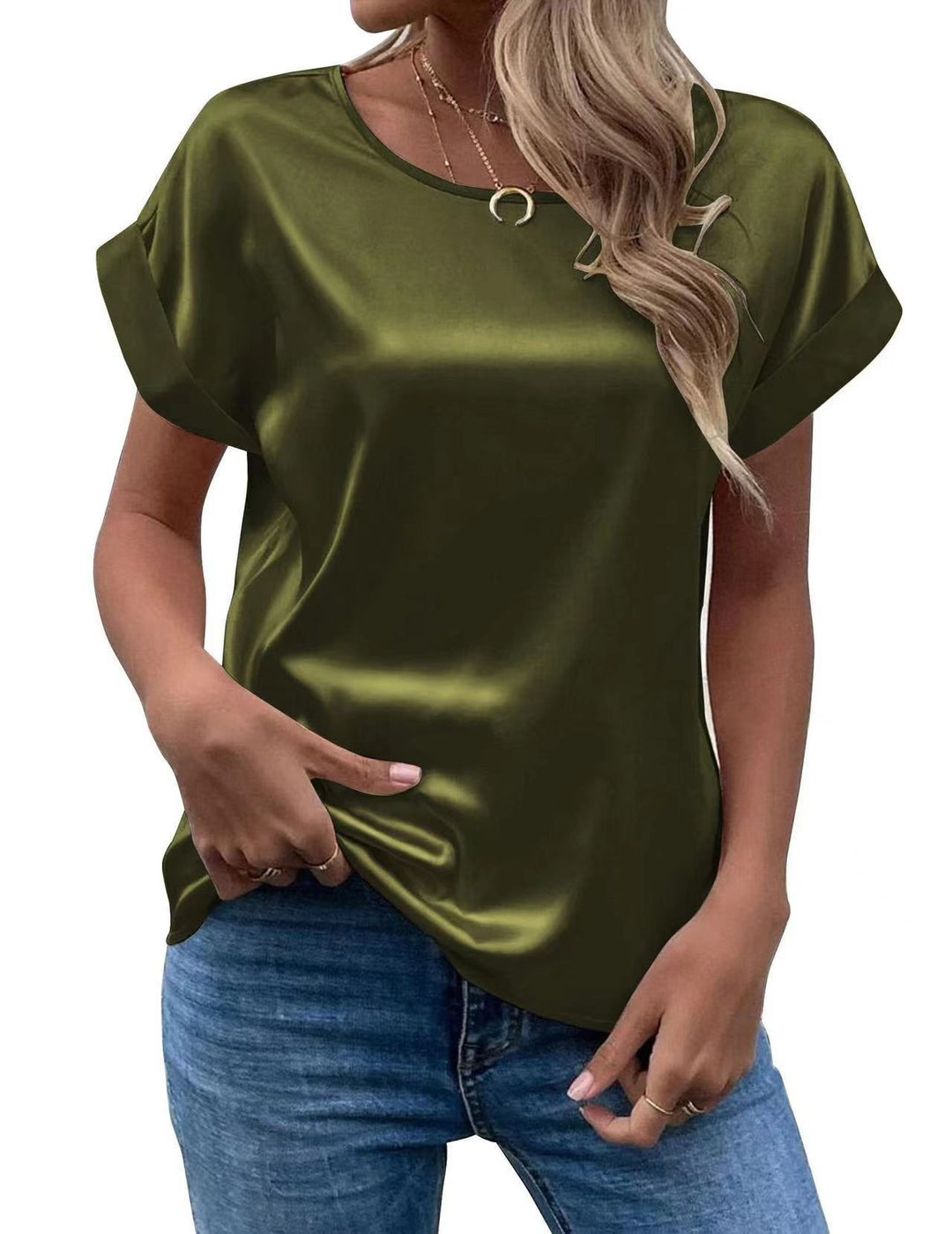 Dame Satin T-shirt med elegante detaljer Skovae
