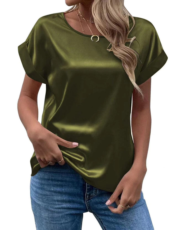 Dame Satin T-shirt med elegante detaljer Skovae
