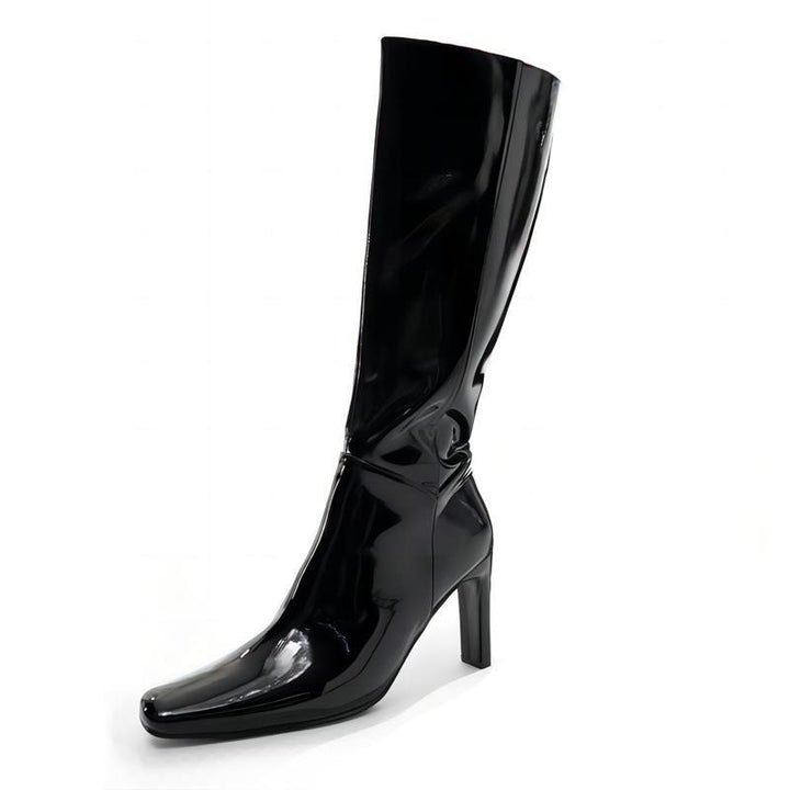Femme Sleek Patent Over-knæet Stiletto Støvler Stilla