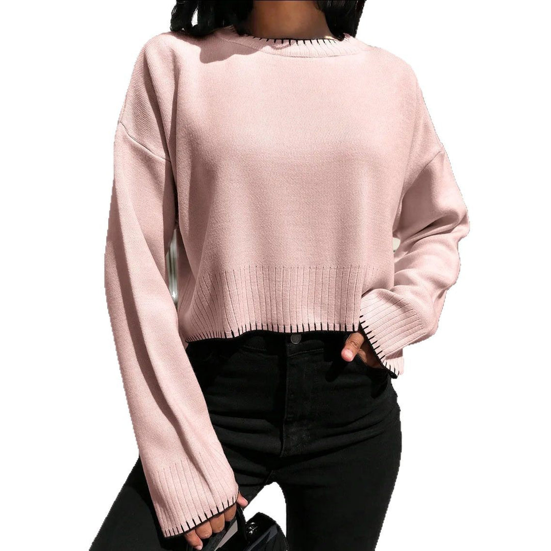 Kvindernes afslappede korte sweater med tekstureret kant og fashionable accenter Stilla