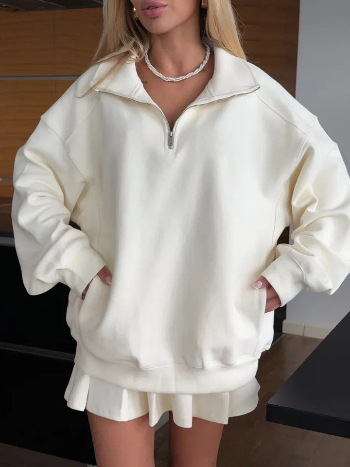 Kvinders sweatshirt med kort lynlås og løs pasform Skovae