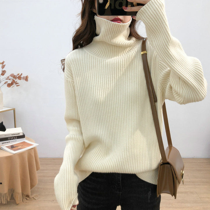 Kvinders varme turtleneck sweater med fin ribstrikket strik Stilla