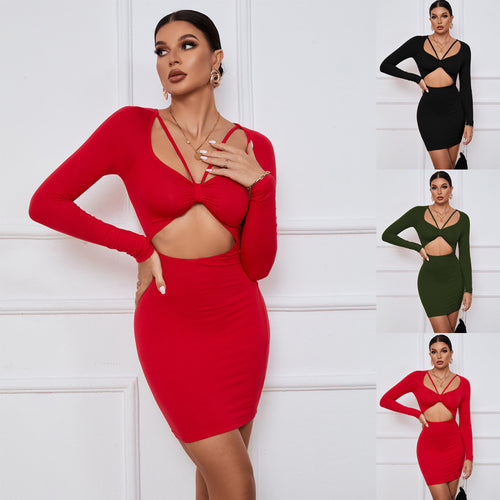 Kvindernes bodycon cut-out mini kjole med lange ærmer og sexy knude detalje Stilla