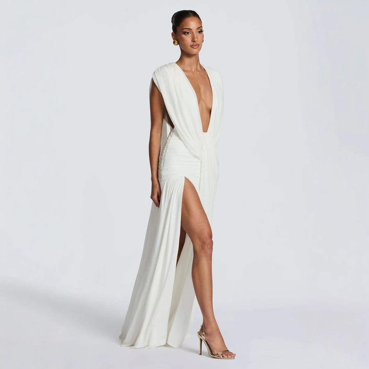 Damer Elegant Wrap Dress med Dyb V-Hals og Rynket Skirt