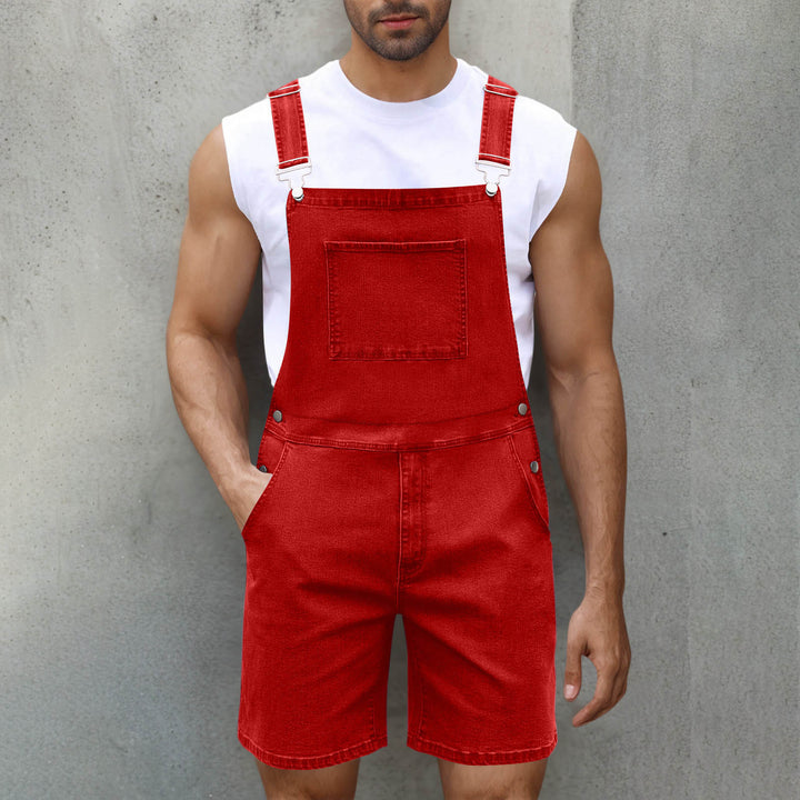 Herrer Denim-Latzshorts med moderne lommer og justerbare stropper Skovae