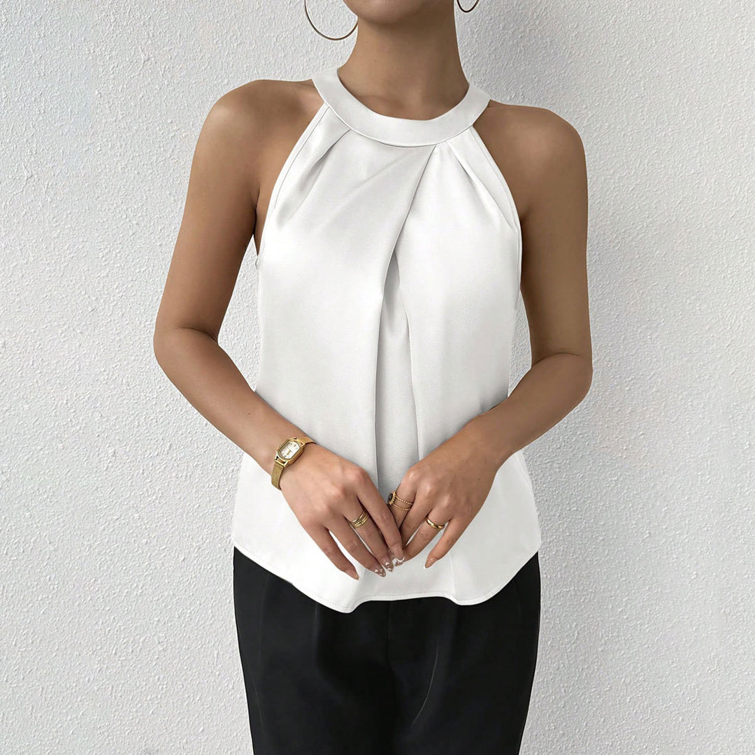 Dame Elegant top med draperet U-udskæring og high-end satinfinish Skovae