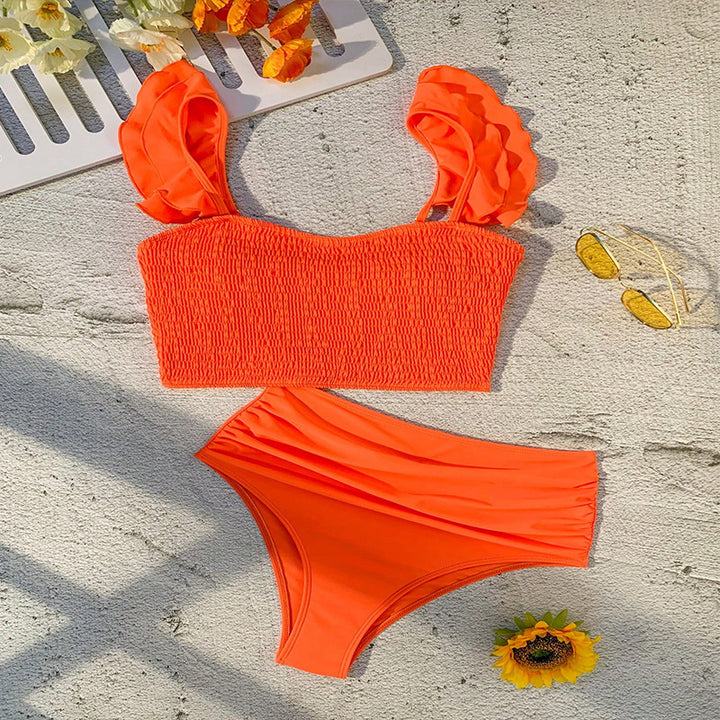 Dame Crop-Top Bikini Sæt med ruffles og højtydende trusse Stilla